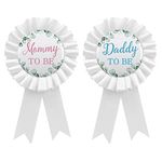 GDTO8820 CoolerthingsDG, Daddy to be & Mommy to be Tinplate Badge Pin White - Baby Shower Button New Dad Gifts Gender Reveals Party Baby for Boy or Girl White Rosette Button Baby Celebration (White)