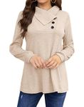 Bluetime Women's Fall Long Sleeve Cowl Neck Button Tunic Tops Lightweight Sweatshirts, Z Apricot, X-Large