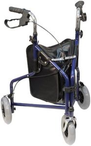 Aidapt Blue Folding Light Weight 3 Wheeled Tri Walker Rollator Mobility Aid with Carry Bag and Lockable Brakes for Indoor and Outdoor use