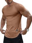 JMIERR Men's Muscle Slim Fit T-Shirt V Neck Hipster Longline Brown Henley Shirt Short Sleeve Gym Workout Athletic Fitted Tees Shirts for Men,US 43(L)