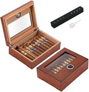 TISFA Cigar Humidor, Glass Top Cigar Box with Hygrometer Humidifier and Divider, Desktop Cedar Wood Storage Case Holds 20-30 Cigars