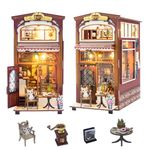 JOYDREAM Book Nook Kits for Adults DIY Book Nook Kit 3D Wooden Puzzle Booknook Miniature House Kit with LED Light and Music Box, Bookshelf Insert Decor Magic Bookends DIY Crafts Gifts, Cafe Shop