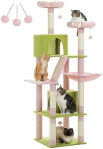 PAWZ Road 180cm Large Cat Tree for Indoor Cats, Multi-Level Cat Tower Cat Scratching Post with 2 Perches, 2 Condos, Hammock and 2 Pompoms Pink