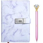 Diary with Lock Marble PU Leather A5 Journal Combination Lock Secret Personal with Diamond Pen(Purple,1 Pcs)