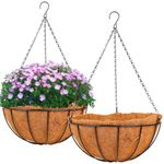 Hanging Basket Planter Plants Outdoor - 2 Pack 12 Inch Metal Hanging Planter with Coco Liners, Chain Hook Hanging Flower Pots for Indoor Outdoor Garden Porch Decoration