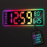 EASYERA16.5 Large Digital Wall Clock with Remote Control, RGB Atmosphere Lights with 11 Scenes Mode, Dual Alarms with Big LED Display, Auto DST, Temperature for Living Room Gaming