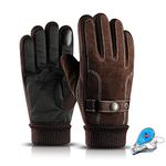 KXF Thermal Gloves, Mens Leather Winter Gloves Thick Warm Fleece Lined Windproof Cold Proof Touchscreen Gloves for Cycling Driving Running Camping Hiking