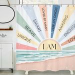 LIGHTINHOME Kids Rainbow Sun Shower Curtain 72Wx72H Inches Pastel Inspirational Quotes Abstract Motivational Lines Sunrise Sunset Beach Fabric Waterproof Polyester Bathroom Home Decor Set with Hooks