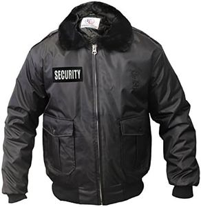 First Class Watch-Guard Bomber Jacket with Reflective Security ID (Black) (US, Alpha, Large, Regular, Regular, Black)