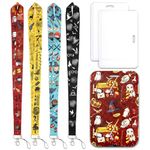 5pcs Cute Magical Wizard Lanyard with ID Card Holder for Keys with Hard Card Case and Charm Clip Clasp, Enchanter Cartoon Magician Silky Neck Lanyards (Magical Set)