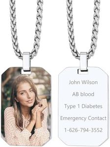 Richsteel Print Photo Necklace Men Women Dog Tag Pendant with Chain Custom Picture Jewelry Personalized Gift