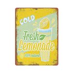 Metal Tin Sign Cold Fresh Lemonade Vintage Tin Poster Metal Sign Wall Decoration Country Kitchen Home Garage Decor 16"x12"