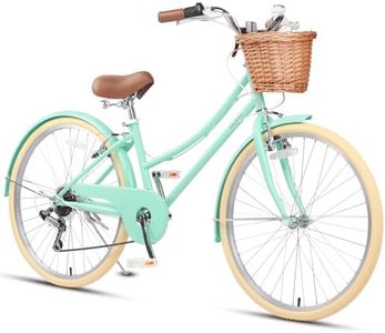 Glerc 26 Inch Beach Cruiser Bike, 6-Speed Hybrid City Bicycle for Girls Youth and Over 6 Years Old, Missy Bike with Wicker Basket & Lightweight, Mint