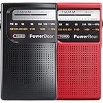 PowerBear Portable Radio | AM/FM, Battery Operated, Long Range (Black,Red)