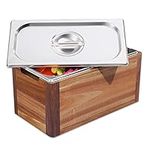 Gogreebell Kitchen Compost Bin - 1.6 Gal Countertop Indoor Compost Bin with Lid, Smell Proof, Rust Proof, Food Stage Stainless Steel, Handcrafted Walnut Tenon Structure and Acacia Wooden Box