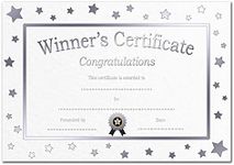 Winner Certificate - Pack of 25 - Competition Quiz Game Contest - Blank Fill-in 1st Place Award - Baby Shower Wedding Hen Party Christmas Halloween Sports Activity - A5 Size Eco-Friendly - Made in UK