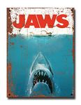 Jaws Film Rustic Metal Tin Sign Vintage Style Movie Picture Poster Merchandise for Cinema Room ideas or Funny Bathroom Hot Tub Home Cinema Accessories Man Cave Gift Gifts 20cm x 15cm