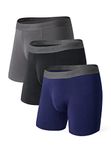 DAVID ARCHY Men's Soft Underwear Breathable Bamboo Rayon Fiber Boxer Briefs with Fly for Men in 3 Pack (Navy Blue+Black+Dark Gray, M)