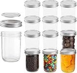 Jucoan 12 Pack 16oz/450ml Wide Mouth Mason Jar with Lids and Bands, Glass Jelly Jars Canning Jars for Jam, Honey, Wedding Favors, Shower Favors, Overnight Oats, Spices