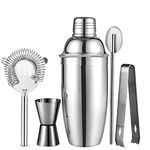 18 OZ Cocktail Shaker Set, Drink Shaker Bartender Kit, Include Stainless Steel Martini Shaker, Jigger, Cocktail Straw Spoon, Ice Tongs, Strainer for Beginners & Pro Bartenders