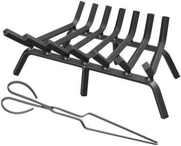 MESTYL Fireplace Grate 24 Inch Heavy Duty Wrought Iron Fireplace Log Grate, 3/4" Bar Fire Grates with Fire Log Tongs, Firewood Log Burning Rack for Outdoor Wood Stove Pit & Fireplace Log Holder Indoor