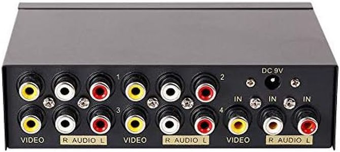 DTECH Powered 4 Way 3 RCA Splitter Box 1 in 4 Out Composite Video Audio Distribution Duplicator with Power Adapter