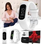 Garmin vivosmart 5 Fitness Tracker (White S/M) Gift Box Bundle Wall Adapter & Protective Hard Case - Heart Rate Monitor & Sleep Tracker - Phone GPS, Easy to Use Wrist Bands