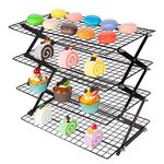 ShellKingdom 4 Tier Collapsible Cooling Rack, Outdoor Camping Picnic Shelf, Wire Cooling Rack for Baking, Cookies, Cake, Roasting, Grilling, Drying Rack - Black
