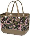 Feastaw Rubber Bag Tote Bag，Large Waterproof Sandproof Travel Handbag with Holes for Sports Beach Pool Boat Market, Camouflage, Large