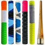 LIVOX® Premium Cricket Bat Handle Rubber 5 Grips for Enhanced Performance With Better Shock Absorption And 1 Wooden Gripper Cone (pack of 6)