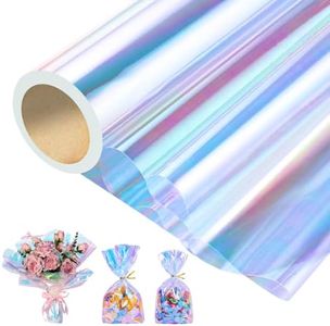 woric Iridescent Cellophane Wrap for Gift Baskets 82 Ft X 17 In Cellophane Wrap Roll Gift Basket Wrapping Plastic for Basket Treats Flower Birthday Gifts DIY Crafts (Iridescent Blue)