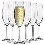 Krosno Crystal Champagne Flutes Prosecco Glasses | Set of 6 | 200 ML | Venezia Collection | Sparkling Wine Glasses Gift Box Cocktail Glasses Wedding Gift | Home, Restaurants | Dishwasher Safe Glass