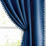 Pom Pom Curtains 84" Navy Royal Blue Blackout Curtains Bedroom Windows Drapes Triple Weave Thermal Insulated Curtain Panels for Men Boys Nursery Room Studio Hotel 52" w x2 Panels Rod Pocket