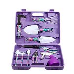 Garden Tool Set, Jhua 10 Pieces Gardening Tools with Carrying Case, Ergonomic Handle Trowel Rake Weeder Pruner Shears Sprayer, Garden Hand Tools Gardening Gifts for Women Men (Purple)