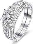 Yaresul Vintage Celtic Knot Women's Engagement Ring Sets 925 Sterling Silver/14K Gold Plated Stackable Wedding Bands Rings Cubic Zirconia Women Bridal Sets Wedding Ring Band Width 1.8mm Size 5-9,