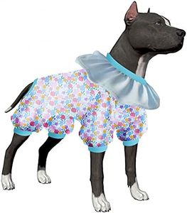 LovinPet Large Dog Apparel - Anti Licking Recovery Suit, Lightweight Fashion Box Spring Flowers White Prints Dog Jumpsuit, UV Protection