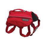 RUFFWEAR Hydration Pack for Dogs, Includes 2 600 ml Water Bottles, Medium Sized Breeds, Adjustable Fit, Size: Medium, Red Currant, Singletrak Pack