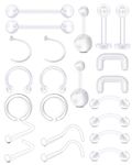 AceFun Clear Piercing Retainer Set Clear Bioflex Flexible Nose Tongue Eyebrow Tragus Belly Navel Nipple Barbell Lip Labret Transparent Stud Retainer 14G 16G 18G 20G