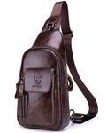 BULLCAPTAIN Mens Leather Crossbody Bag Shoulder Sling Bag Casual Daypacks Chest Bags for Travel Hiking Backpacks, Coffee