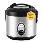 Macook Rice Cooker & Steamer (5 Cups, 1 Litre) for 1-10 People - Stainless Steel, Non-Stick Pot, BPA-Free, Automatic Cooking and Auto Warm Function - High-Temperature Protection Design - 400W