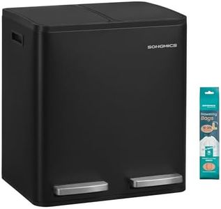 SONGMICS Mülleimer Küche, 2 x 15 L, Mülltrennsystem 2 Fächer, Abfalleimer mit 15 Müllbeuteln, Tretmülleimer, Inneneimer herausnehmbar, Softclose-Deckel, Griffe, Stahl, schwarz LTB130BZ02