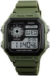 SKMEI Men's Digital Sports Waterproof Wrist Watch with Dual Time Chronograph Countdown Alarm Backlight, Green, Chronograph,Digital