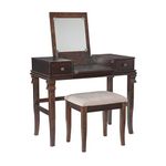 Linon Angela Walnut Vanity Set, Rubberwood, Maple Veneer, MDF, Textile, 36" w x 18" d x 30" h