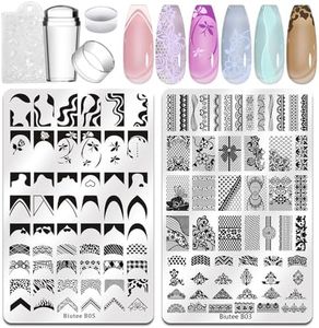 Biutee Nail Stamping Plates Set 2 PCS Large Plate 110 Patterns Nail Art Stamper Scraper Nail Stamp Template Kit French Line Lace Flower Design Masnicure Plates