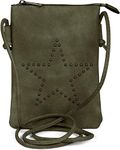 styleBREAKER mini shoulder bag with studs in a star formation, shoulder bag, handbag, bag, ladies 02012235, Colour:Olive