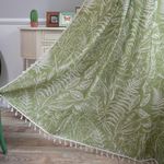 ENJOYBRIDAL Leaves Curtains for Living Room 63 Inch Curtains 2 Panel Set Semi Sheer Boho Drapes Green Short Farmhouse Tassel Rod Pocket Window Curtain Panels Bedroom Rusitc Botanical Window Treatment