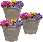 Sunnydaze Franklin Flower Pot Planter - Outdoor/Indoor Unbreakable Polyresin Container - UV-Resistant Beige Finish - Set of 3 - Large 20-Inch Diameter