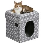 MidWest Homes for Pets Cat Cube | Cozy Cat House/Cat Condo in Gray Geo Print | 15.5L x 15.5W x 16.5H Inches