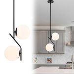 Modern Black Pendant Lights Kitchen Island Glass Globe Pendant Light Mid Century Modern Globe Pendant Lighting 2-Lighs