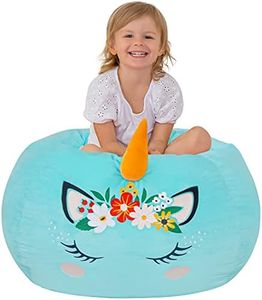 Aubliss Bean Bag Cover for Stuffed Animal Storage - Unicorn Bean Bag Velvet Cover (No Beans) - Large Stuff 'n Sit Organization for Kids Toy Storage (Large, Cyan)